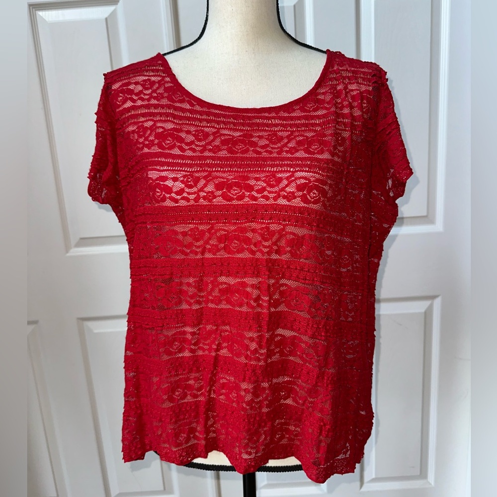 Elle Red Embellished Boxy Blouse